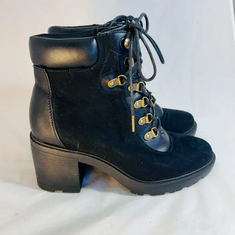 #8341 Shoedazzle Felixa Block Heel Hiker Bootie Size 8.5 Black Boots Rock Punk